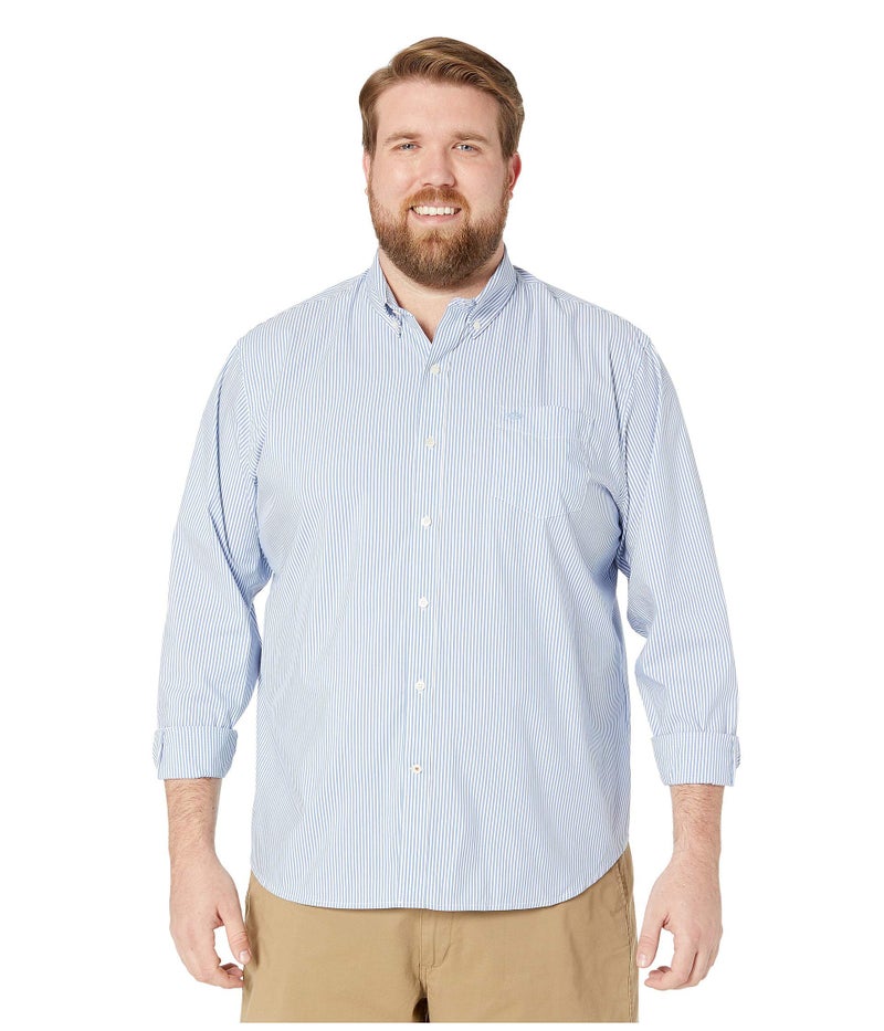 Dockers Men's Classic Fit Long Sleeve Signature Comfort Flex Shirt (Standard and Big & Tall), Delft Blue Stripe, Medium